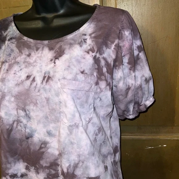 Amour Vert Purple Acid Wash Puffed Short Sleeve Organic Cotton Shirt Size M - Picture 5 of 8